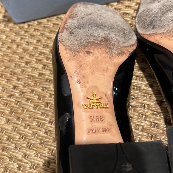 Prada Vernice Black Patent block heel pump w/silver buckle and 2 inch heel - Picture 7 of 13